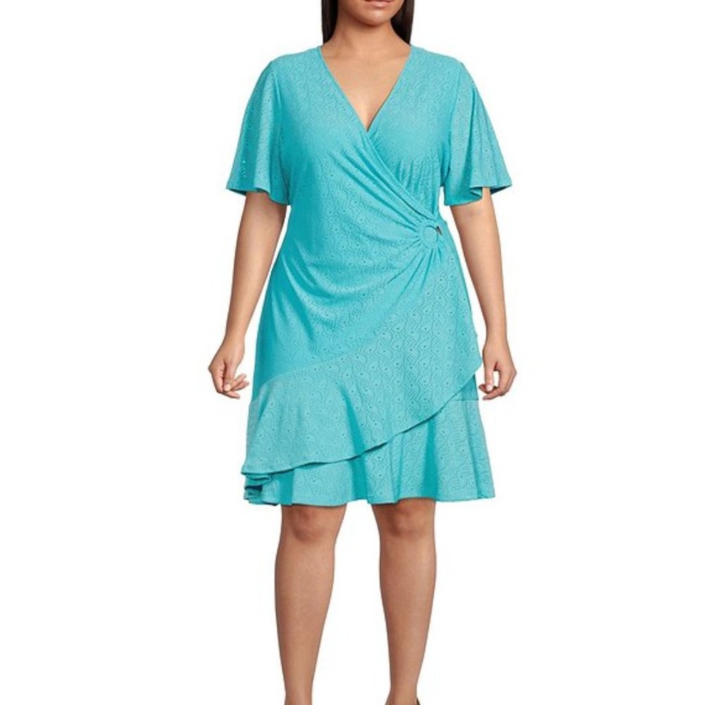MICHAEL Michael Kors - Paisley Eyelet Knit Flutter Sleeve Turquoise Dress​